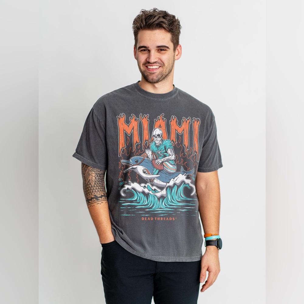Dead Threads Miami Dolphins Football Tee Unisex Comfort Colors Graphic Shirt Med - Picture 2 of 4